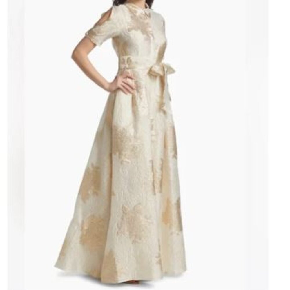 NWT Teri Jon Brocade Organza Tie Waist Gown Size 20